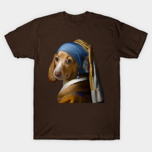 Dachshund With The (Blue) Pearl Earring T-Shirt